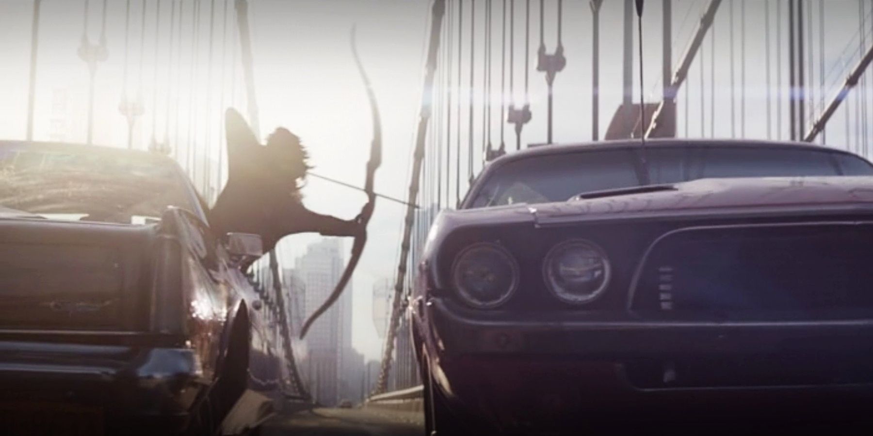 Hawkeye car chase scene Dodge Challenger