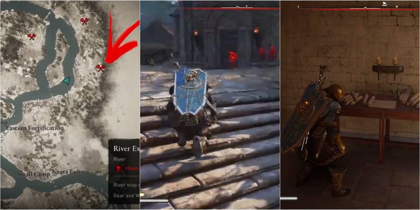 Assassin's Creed Valhalla River Exe Map Clue locaiton split image of map, monastery