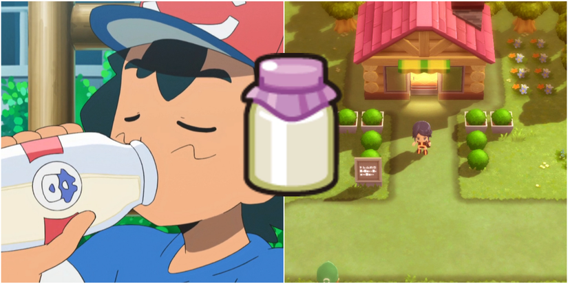 BDSP Moo Moo Milk Ash Drinking a Milk Bottle and Solaceon Cafe Location