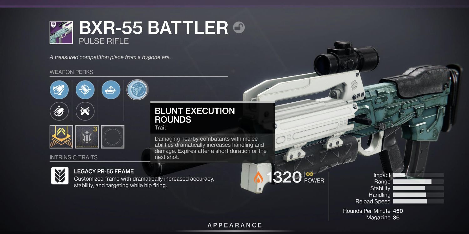 a weapon menu with boxes of information around a white and blue military style rifle