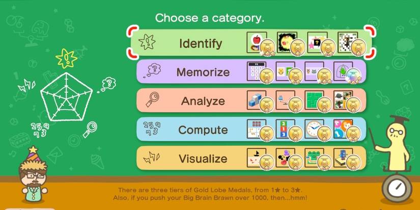 Practice Mode with gold medals and one platinum in Big Brain Academy Brain vs Brain