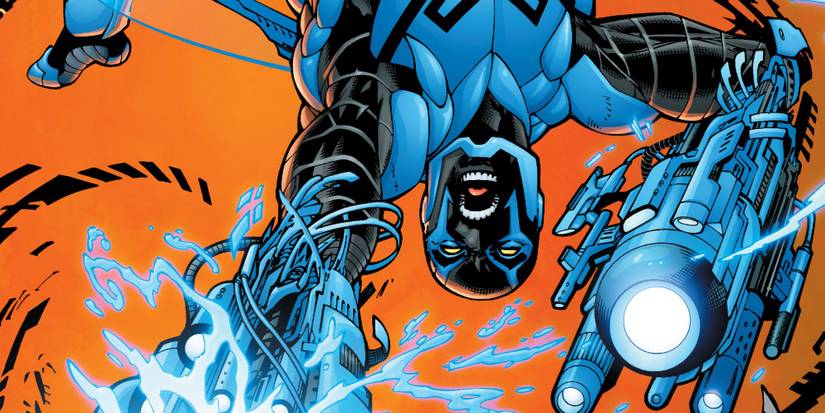 The Blue Beetle attacking upside down in Metamorphosis