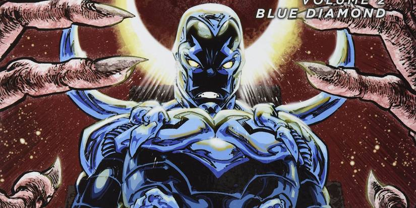 Blue Beetle surrounded by giant monster hands in Blue Diamond