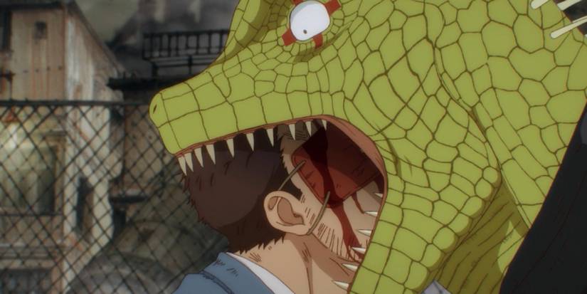 Caiman biting a magic user