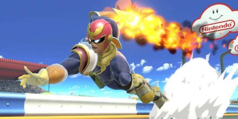 Captain Falcon using Side Special on Mario Circuit in Super Smash Bros. Ultimate