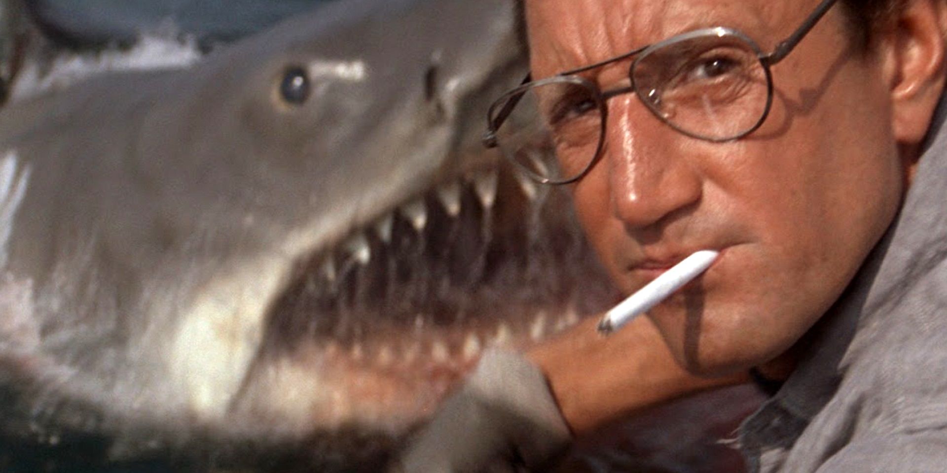 Chief Brody in front of the shark in Jaws