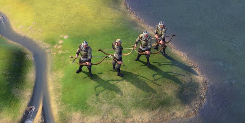 Civilization 6 Unique Unit Immortals of Cyrus' Persia, standing on the coast