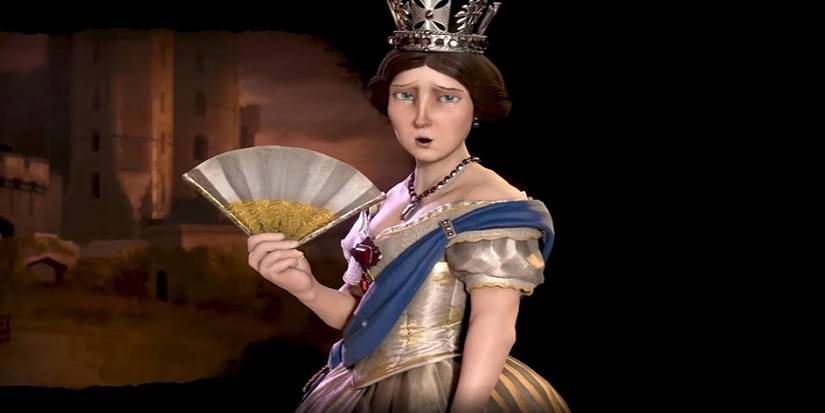 Civilization 6 Queen Victoria holding fan and looking disdainfully at the player