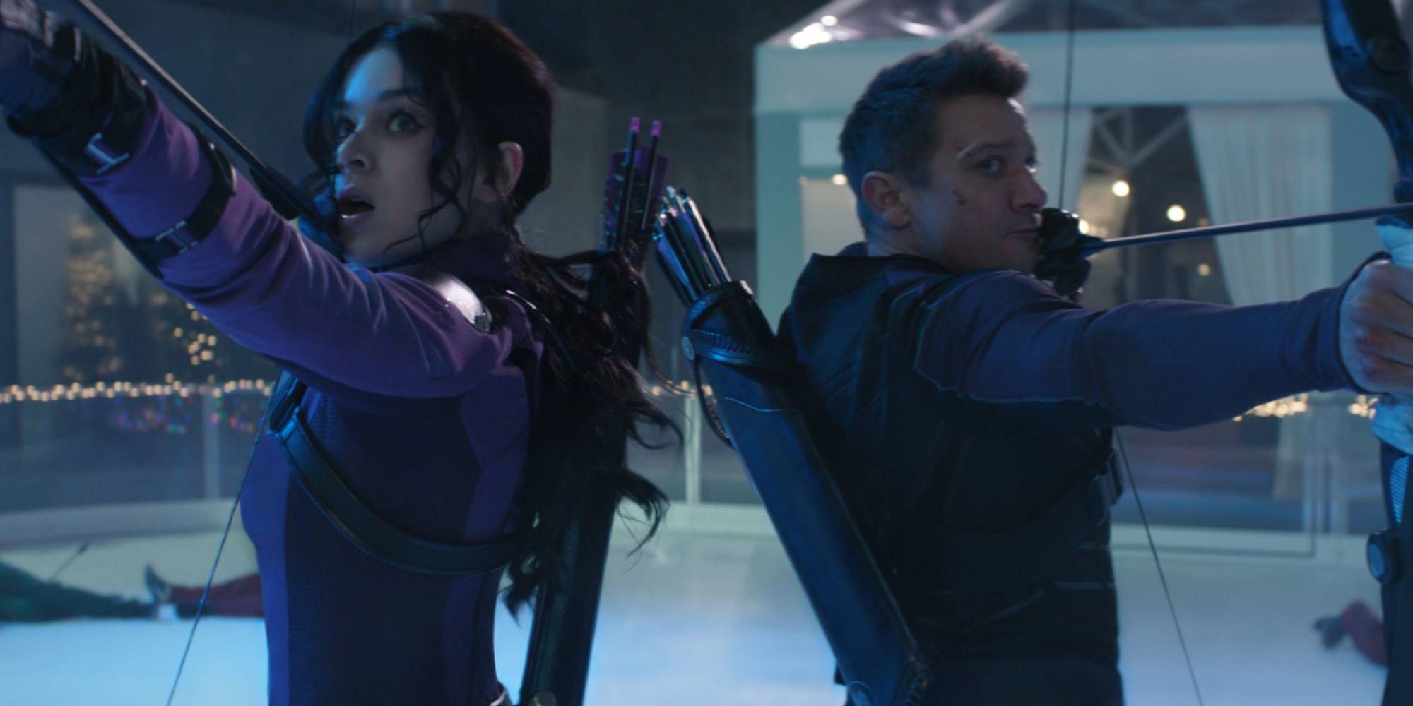Clint and Kate shooting arrows in Hawkeye