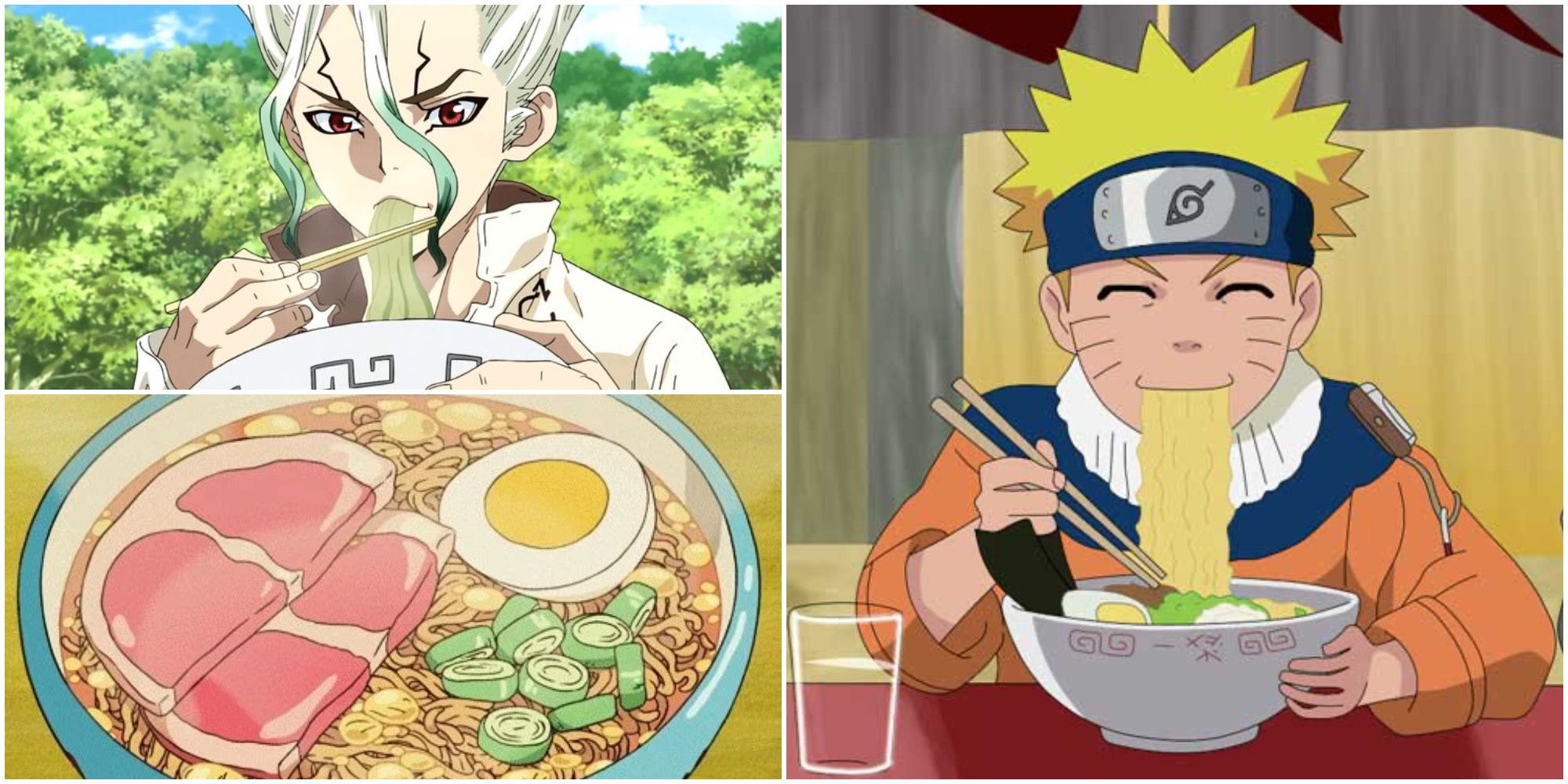 Collage Of Anime Characters Eating Ramen Dr Stone Naruto Senku