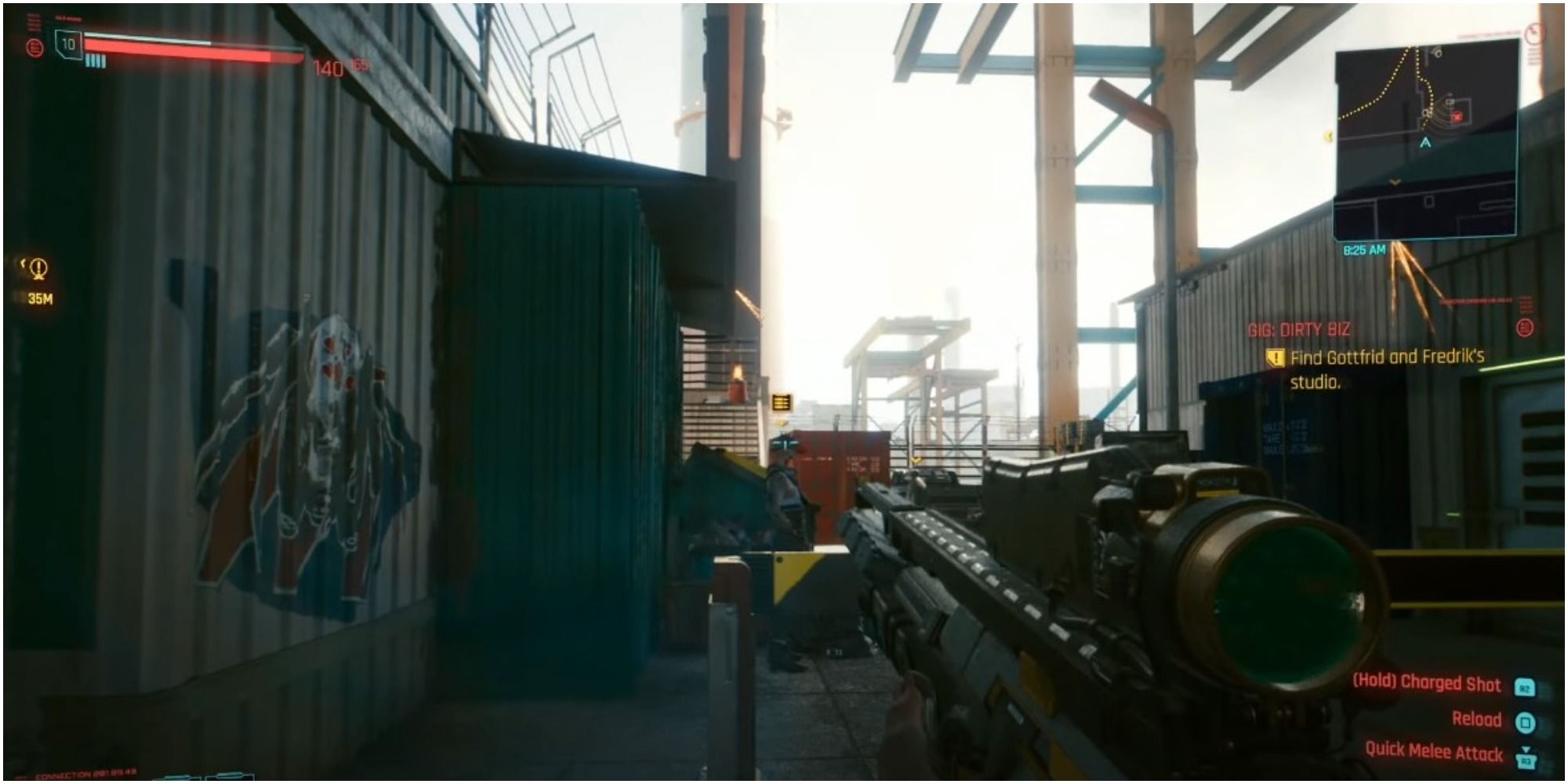 Cyberpunk 2077 Sneaking Up On An Enemy From The Side With A Sniper Rifle