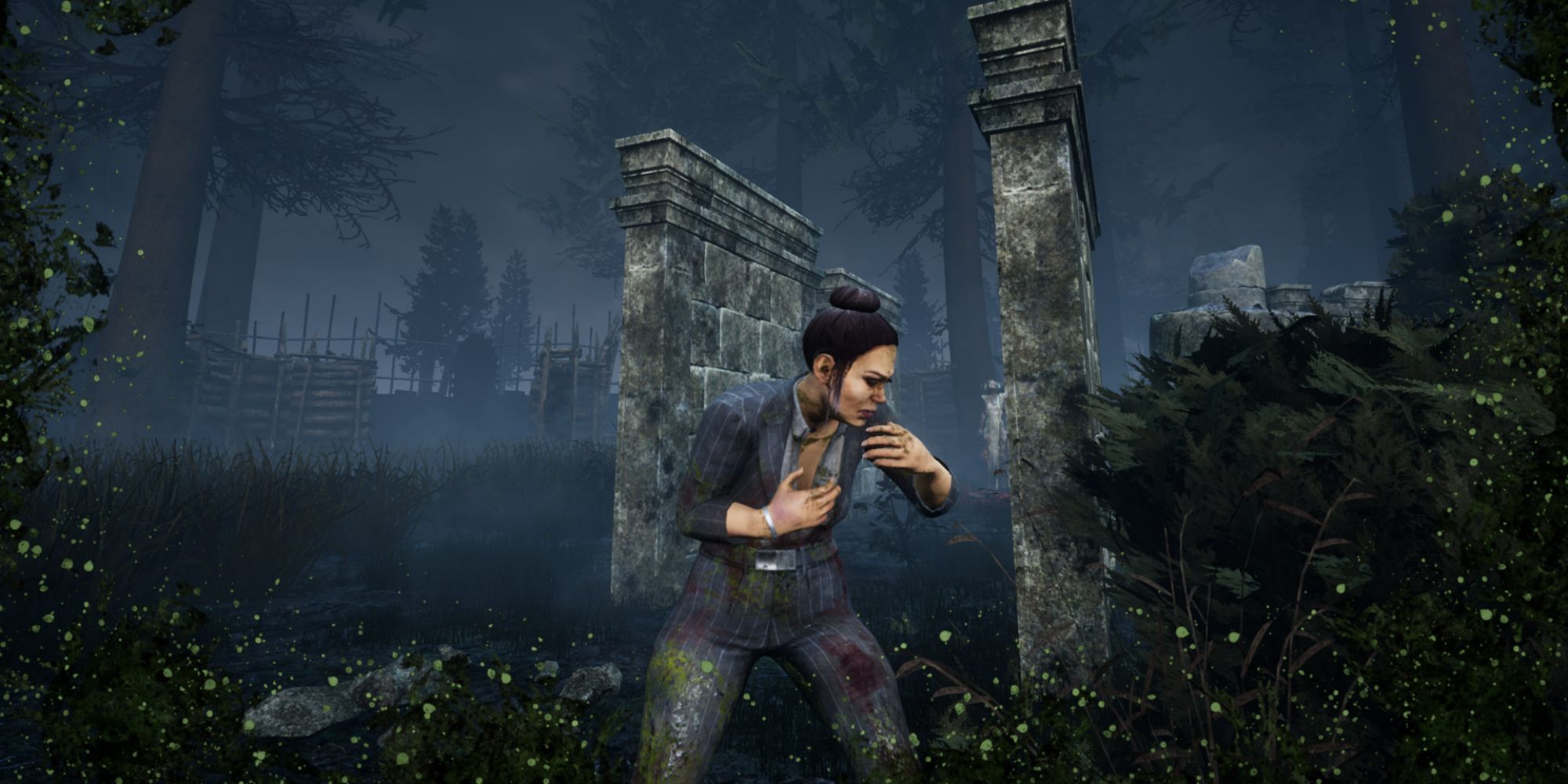 An infected survivor coughs in Dead by Daylight