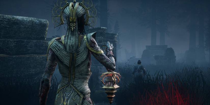 The Plague pursues a survivor in the open in Dead by Daylight