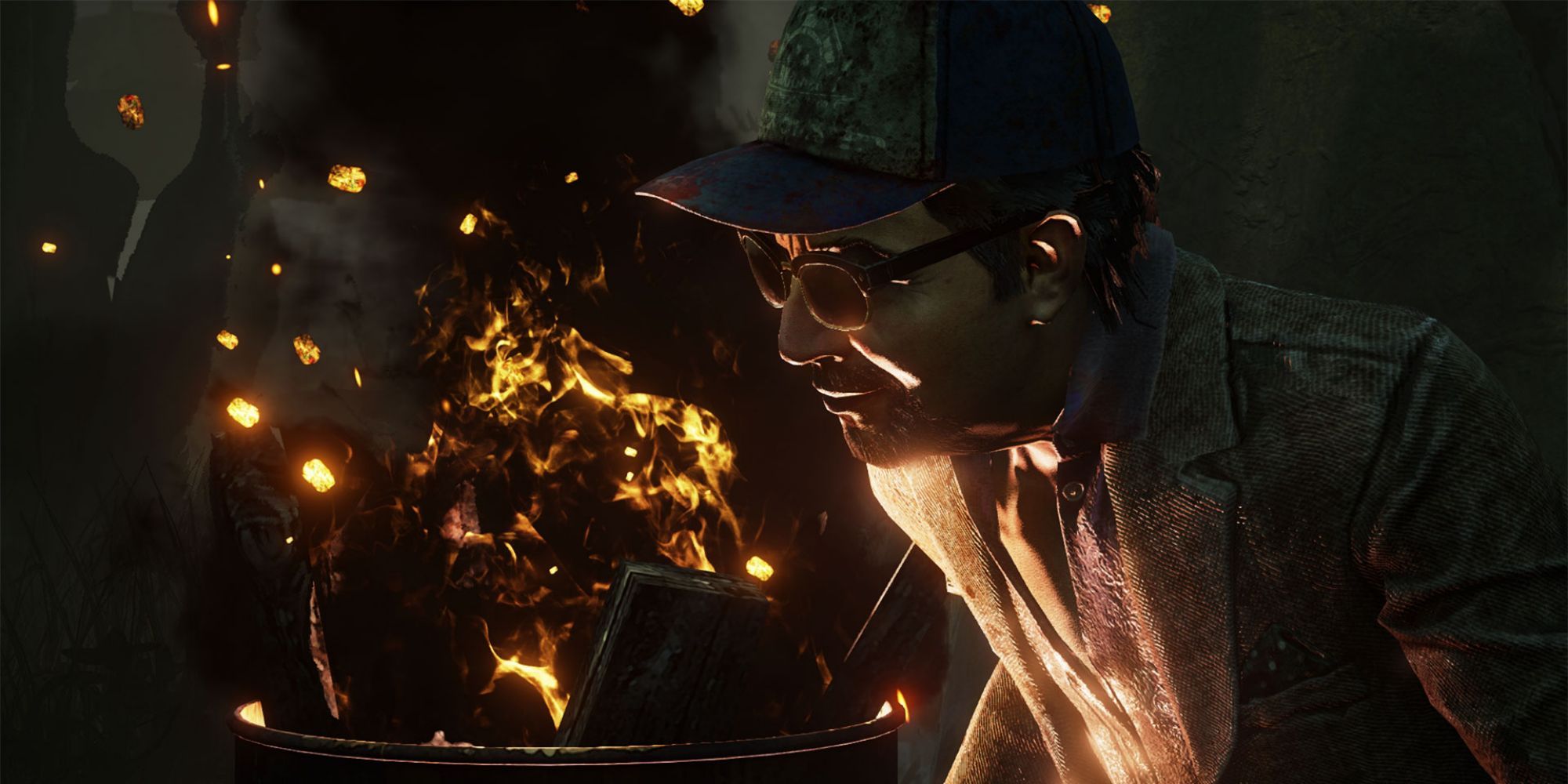 A closeup of a survivor by the firelight in Dead by Daylight