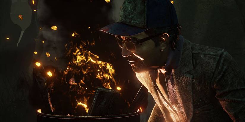 A closeup of a survivor by the firelight in Dead by Daylight
