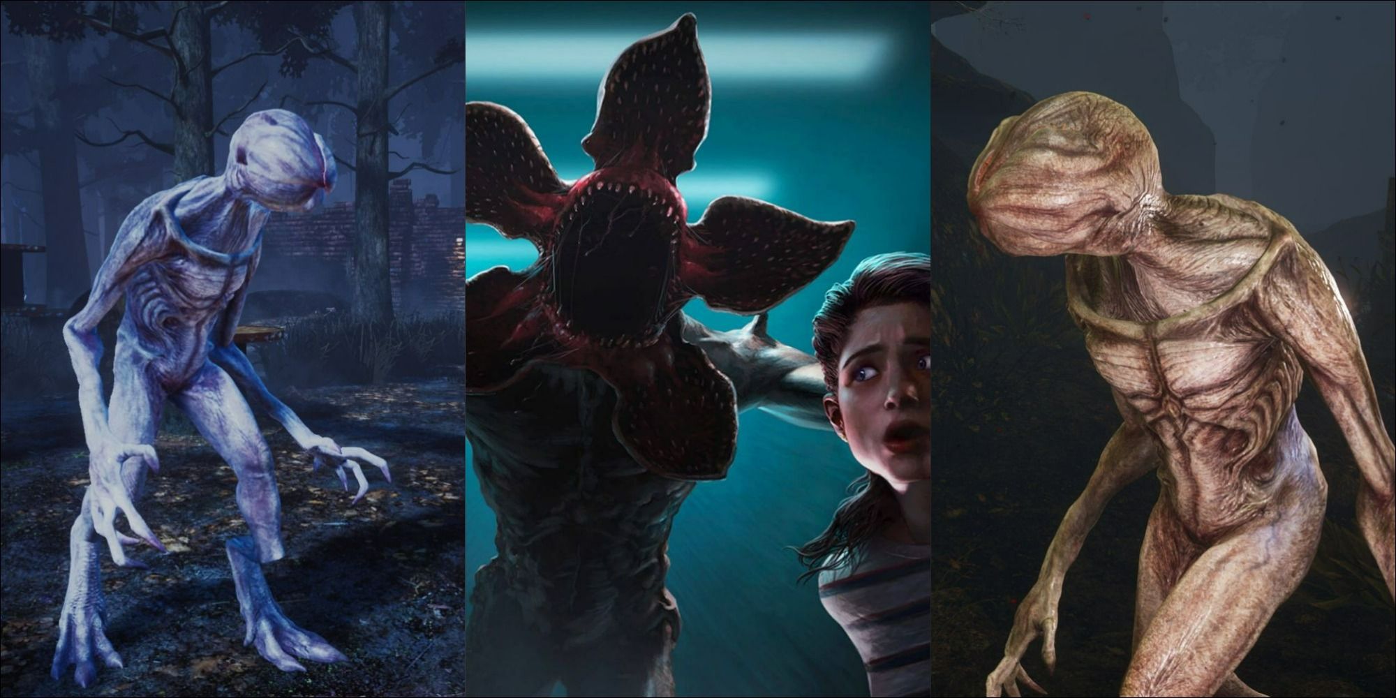Three images of the Demogorgon from Dead By Daylight