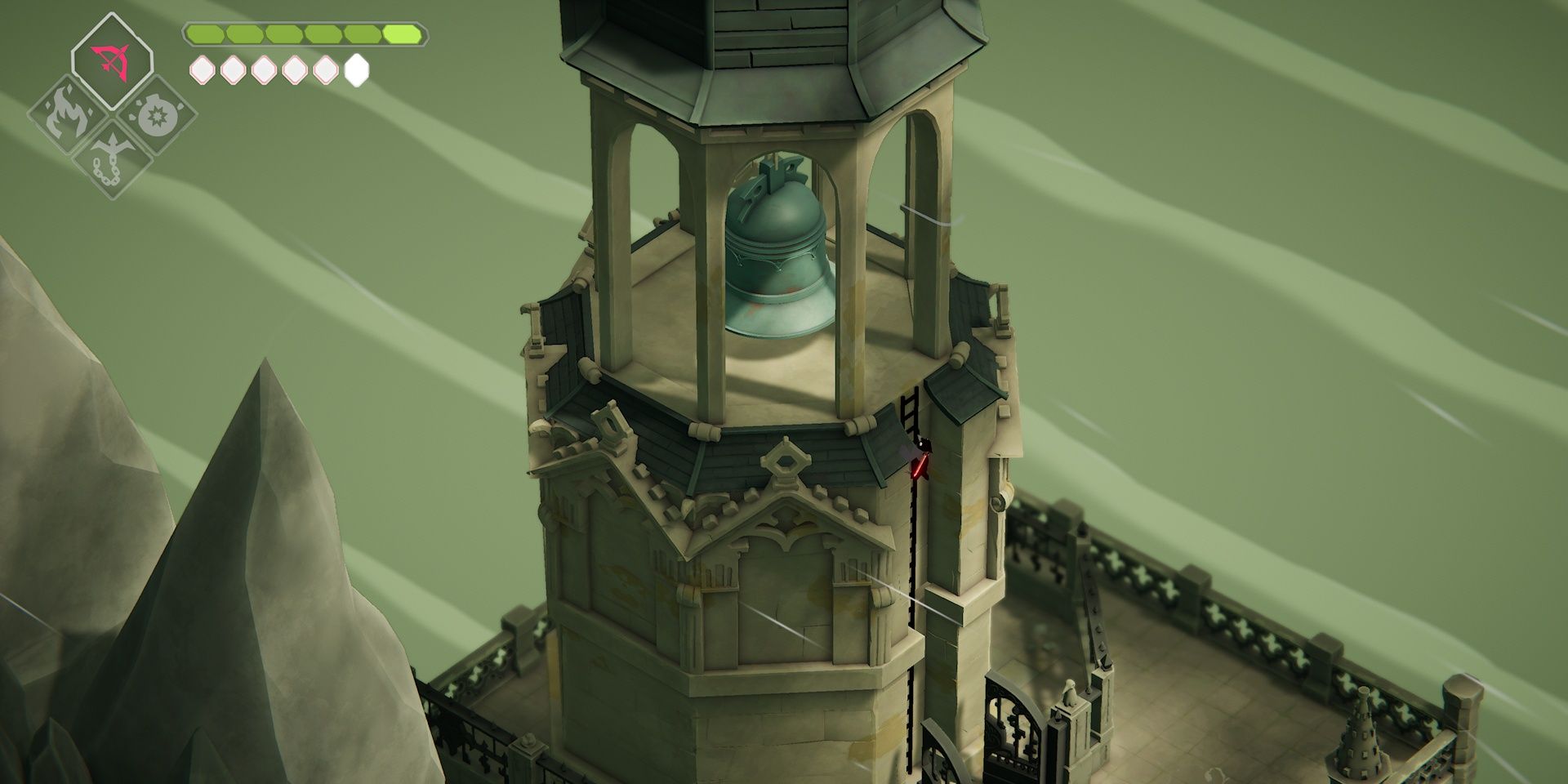 The crow climbing the belltower in Death's Door