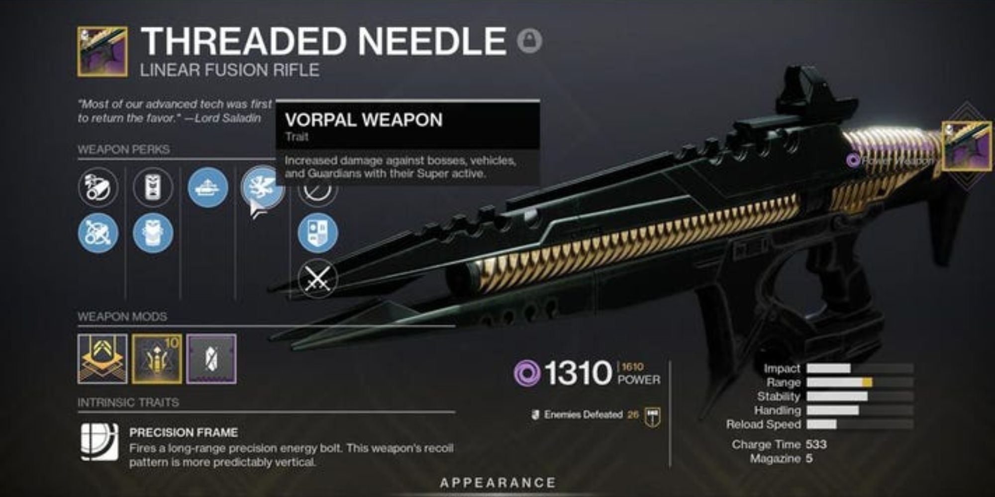 Destiny 2 Masterworked Threaded Needle