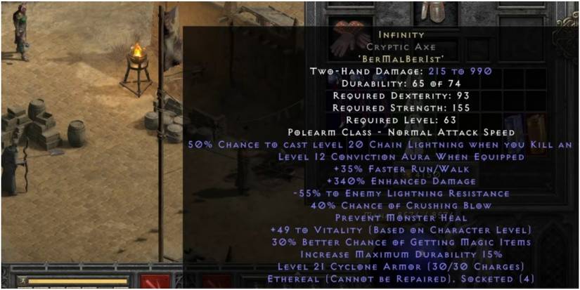 Diablo 2 Resurrected Infinity Weapon In Player Inventory