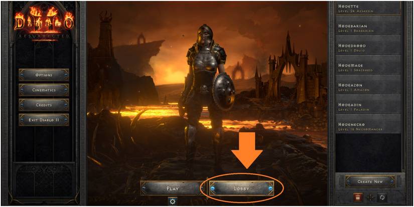 Diablo 2 Resurrected Location Of The Lobby Button On The Home Page