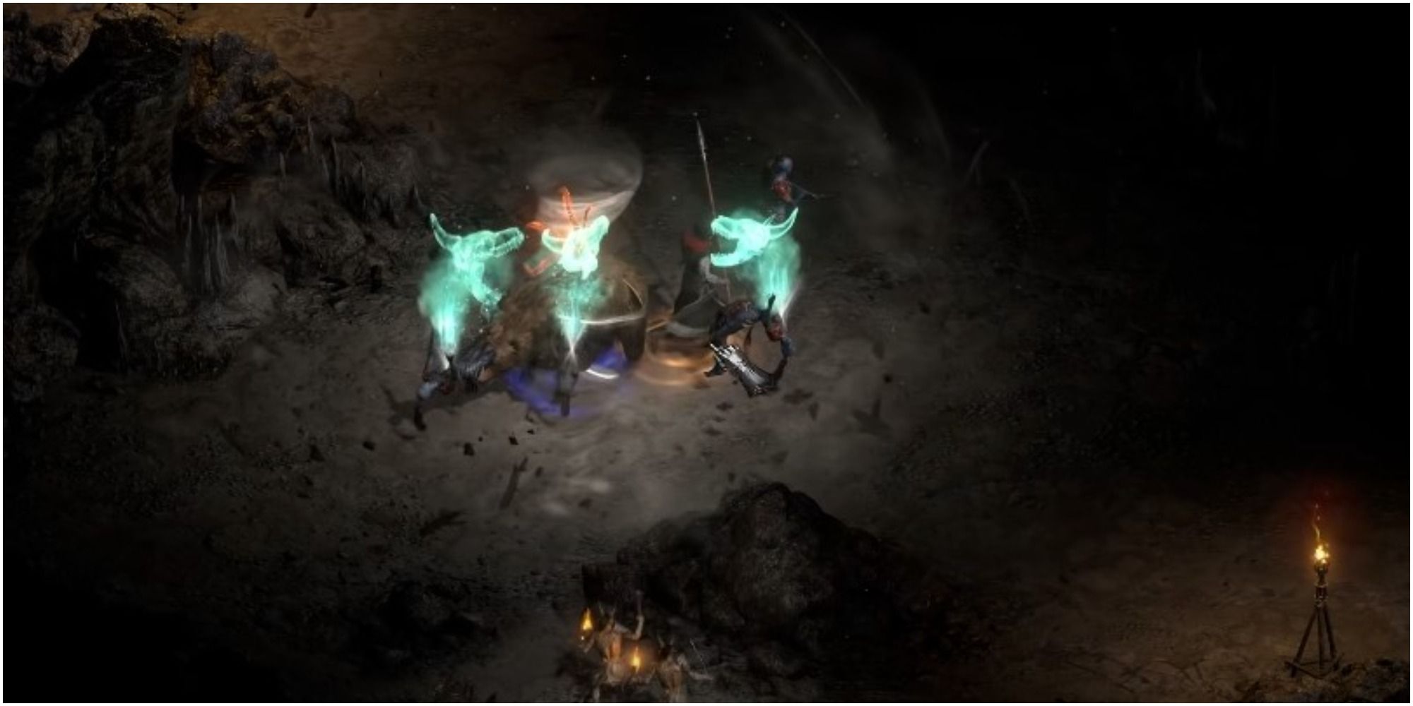 Diablo 2 Resurrected Wind Druid Killing Three Enemies At Once With Hurricane