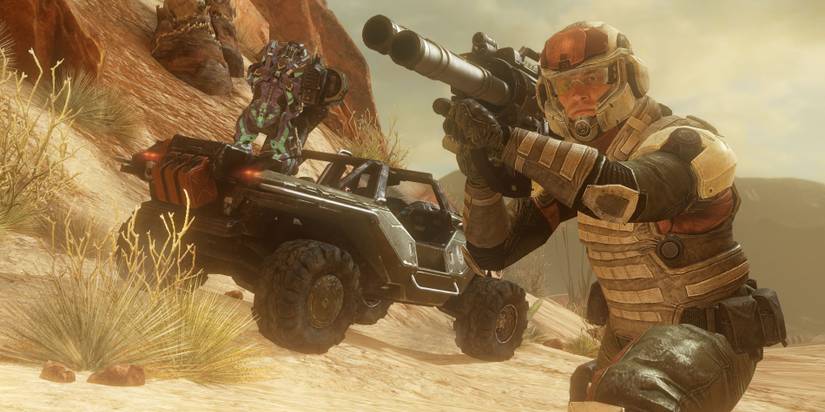 Halo Infinite Marine with Rocket Launcher in battle