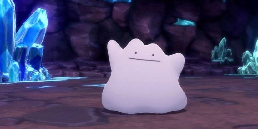 A Ditto appearing in the Dazzling Cave Pokemon Hideaway of the Grand Underground in Pokemon Brilliant Diamond and Shining Pearl