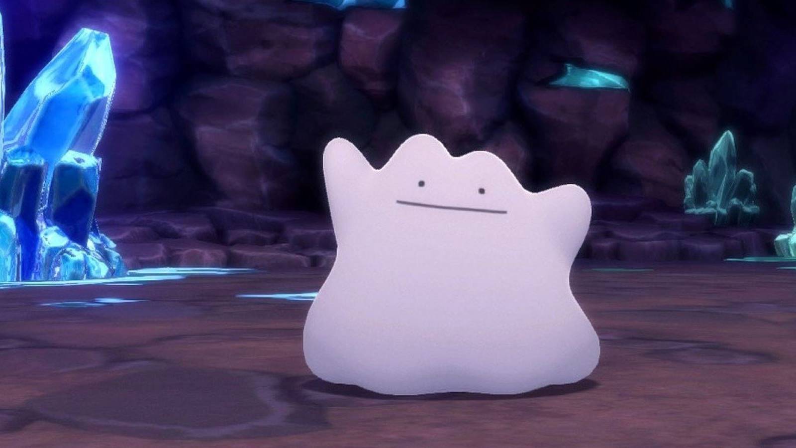 A Ditto appearing in the Dazzling Cave Pokemon Hideaway of the Grand Underground in Pokemon Brilliant Diamond and Shining Pearl
