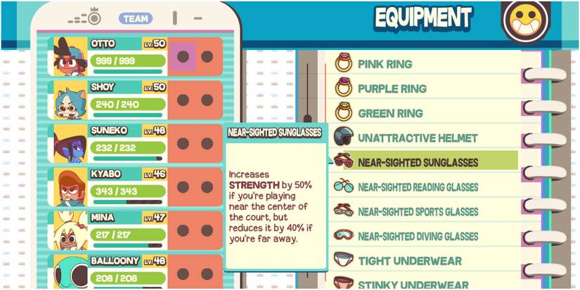 Dodgeball Academia Description Of The Near-Sighted Sunglasses In The Equipment Menu