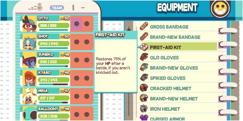 Dodgeball Academia First-Aid Kit Description In The Equipment Menu