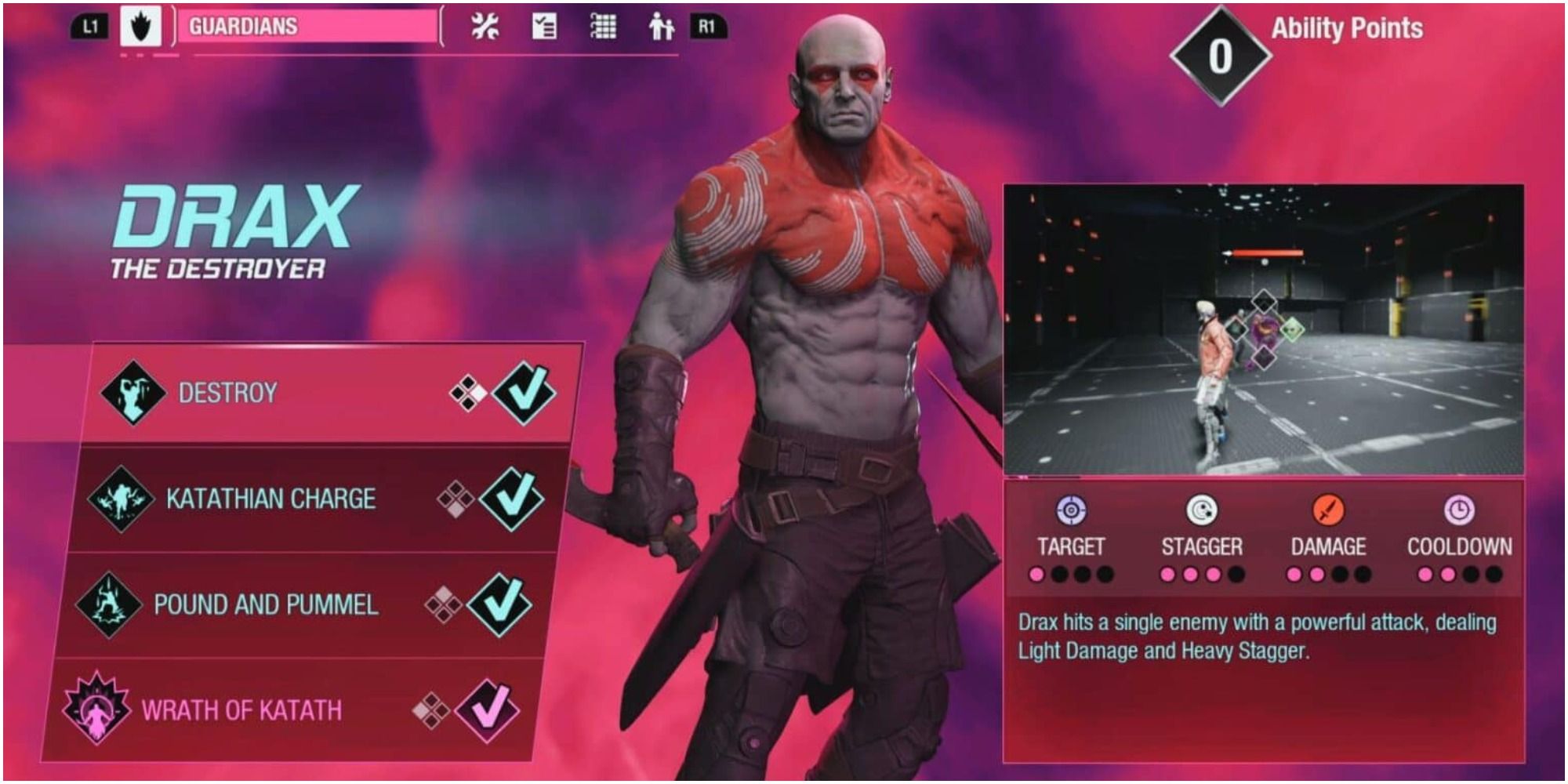 Drax Abilities Screen