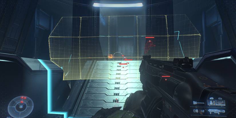 a short, metallic ramp with a yellow, translucent barrier halfway up it