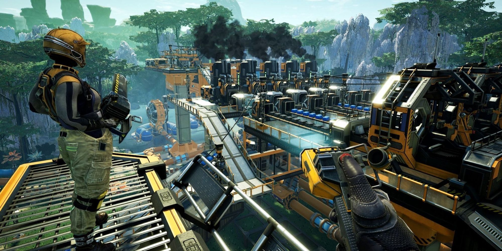 Early Access Games - Satisfactory - Player builds factories on alien planet