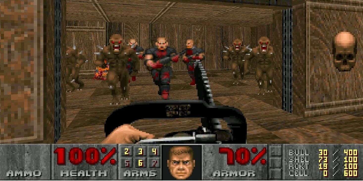 A room filled with enemies in Doom (1993)