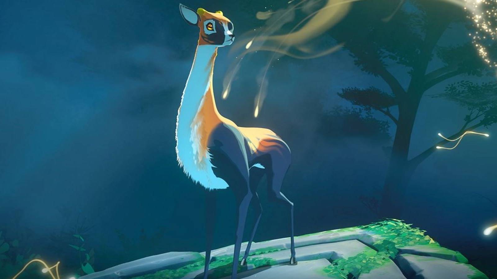 A deer-like animal standing up after being healed by a spirit in Everwild