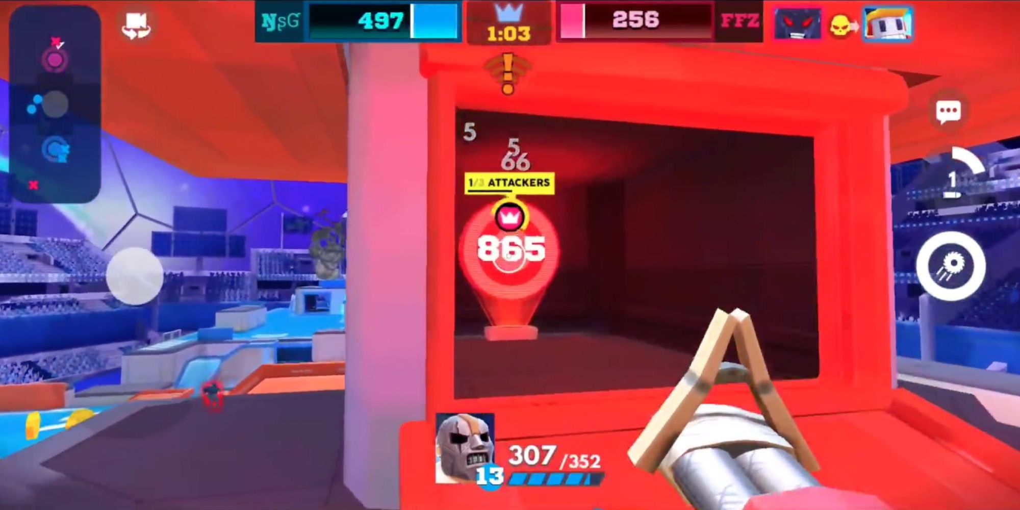 FPS Games on Mobile - FRAG Pro Shooter - Player sprints through arena