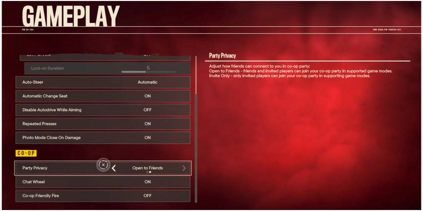 Party Privacy option in the gameplay menu