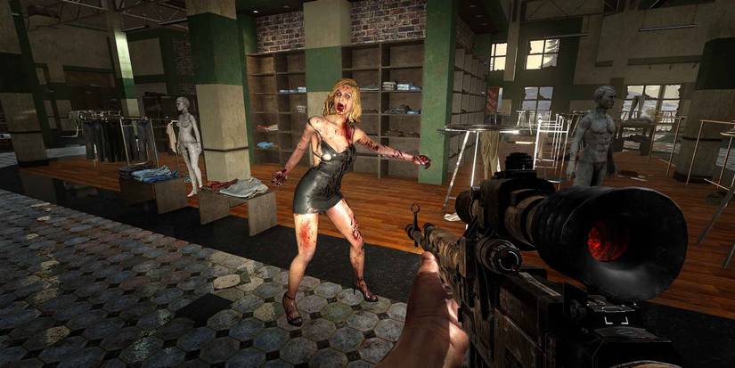 Fighting a zombie with a sniper rifle in 7 Days To Die