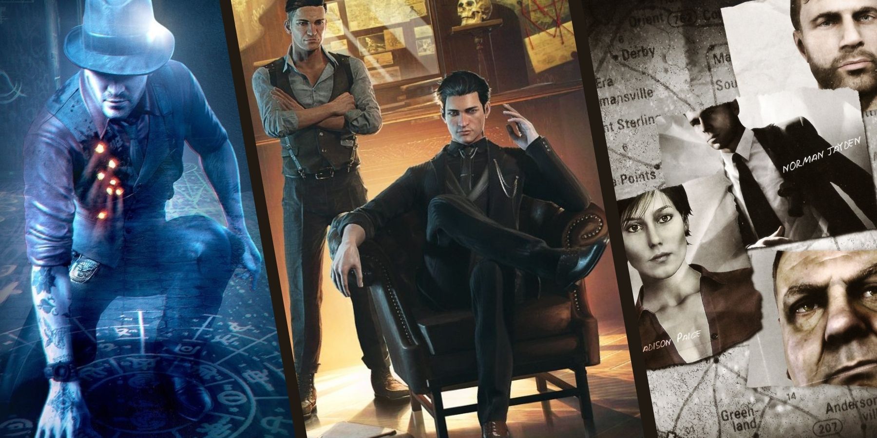 Коллаж с игровым постером (Murdered: Soul Suspect/Sherlock Holmes Chapter One/Heavy Rain)