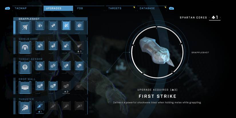 upgrade menu with upgrade options on the left and a description with picture on the right