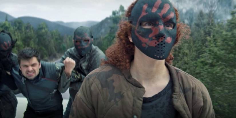 The Flag Smashers grab Bucky Barnes on the top of a vehicle in The Falcon And The Winter Soldier