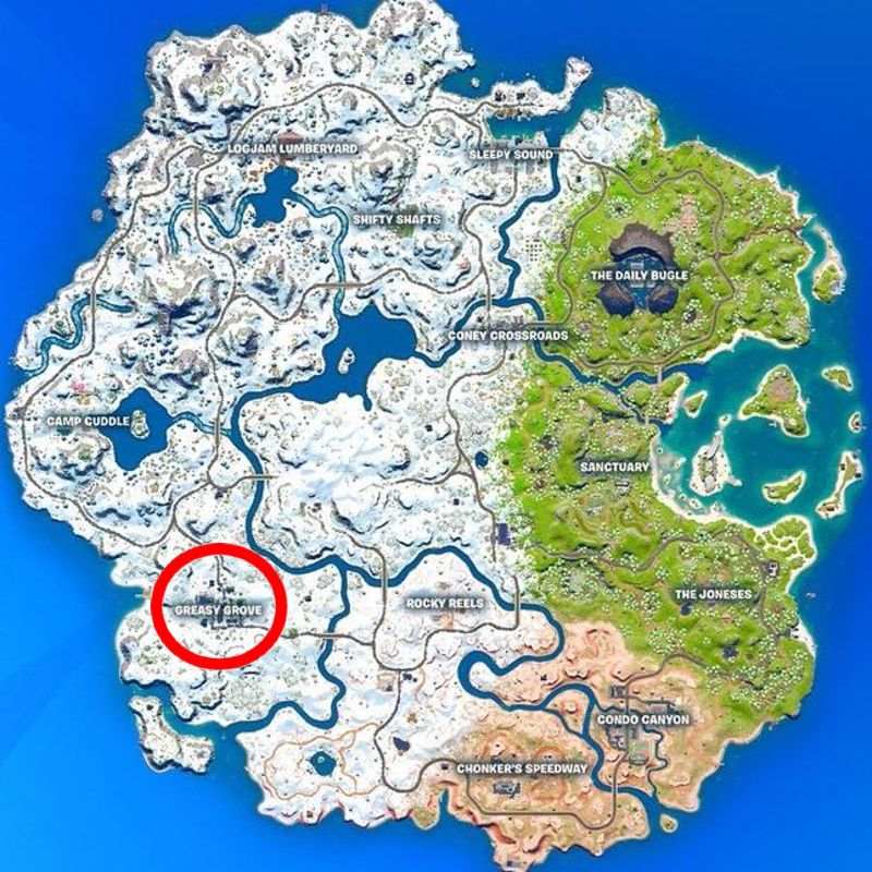 Fortnite Chapter 3 Greasy Grove Mythic Weapon Location