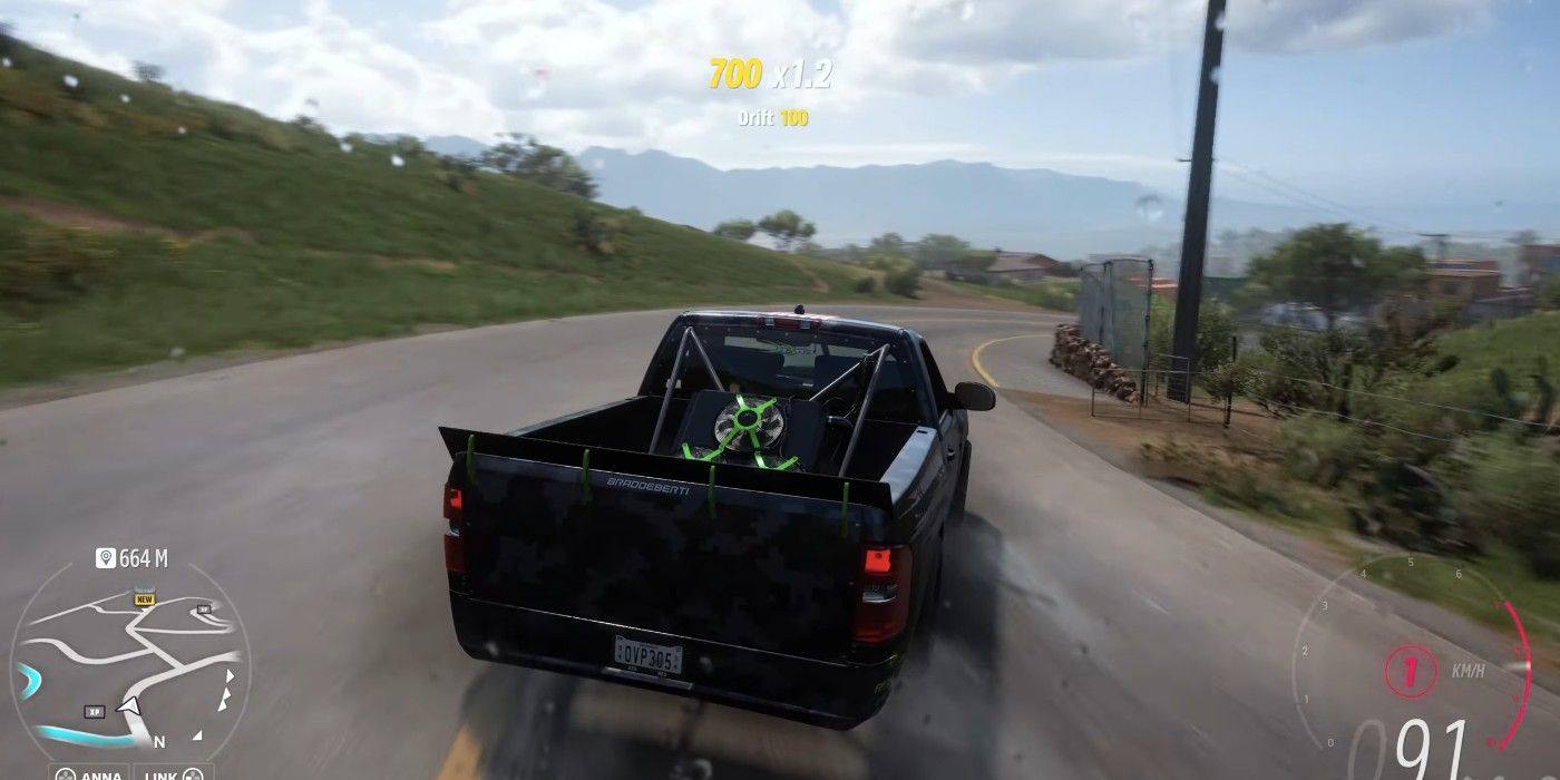 Forza Horizon 5 DeBerti Chevrolet Silverado 1500 Drift Truck turning on hilly road