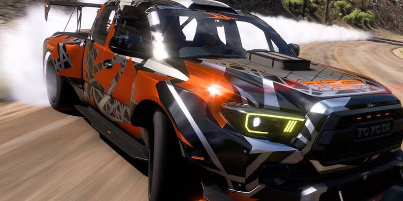 Forza Horizon 5 DeBerti Toyota Tacoma TRD smoky drift head on