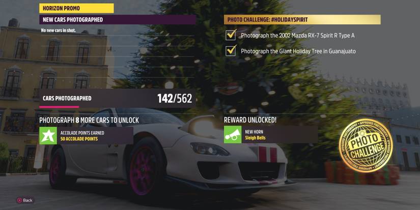 Forza Horizon 5 take a photo of Mazda Spirit R beside Holiday Tree Guanajuato