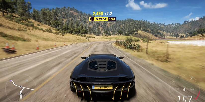 Forza Horizon 5 Lamborghini Centenario LP 770-4 zipping across pairie street