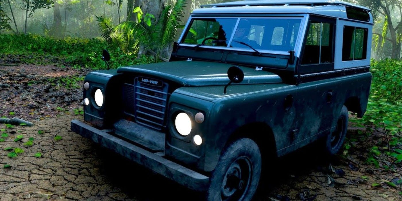 Forza Horizon 5 Land Rover Series 3 three quarters view in rain forest