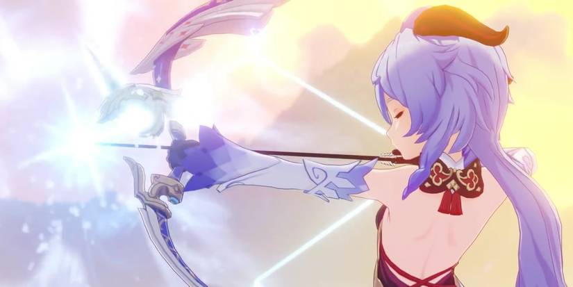 Ganyu aiming her bow in Genshin Impact