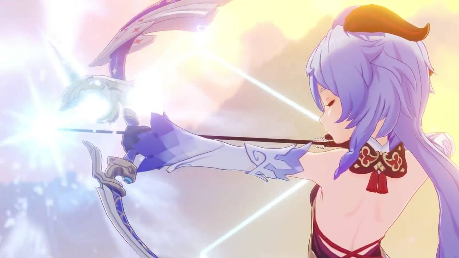 Ganyu aiming her bow in Genshin Impact