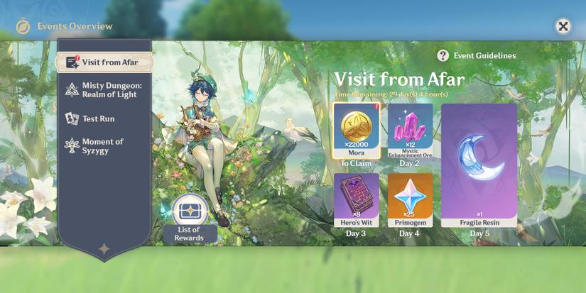 Genshin Impact rewards mockup days 1 to 5